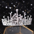 Lussuosa corona da sposa in argento con strass scintillanti su base in vetro - Bianco