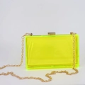 Neon yellow acrylic transparent box clutch with gold metal chain strap and top clasp - Transparent Green