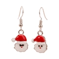 Creative Christmas Santa Claus alloy enamel drop earrings with red hat and silver hooks - Detailed Santa Claus Enamel
