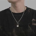Collana hip hop in acciaio al titanio con chiusura OT e ciondolo a lucchetto solido - Chiusura a T OT Lucchetto / Argento