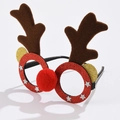 Lunettes de Noël renne marron avec cadre rouge scintillant et nez en peluche sur fond blanc - C01 Bois de Noël Marron
