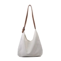 Borsa tote hobo in tela avorio con tracolla regolabile in pelle marrone e cerniera - Bianco