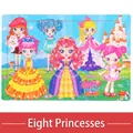 30-piece wooden princess puzzle with colorful cartoon characters and castle backdrop - Eight Princesses (3014)