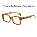 Square tortoiseshell frame sunglasses with clear lenses in a trendy chunky design - Tortoiseshell Frame Clear Lens Anti Blue Light