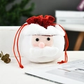 Spherical Santa Claus drawstring gift bag with plush beard and red festive cords - P1-13 Shiny Fabric Apple Bag Santa (15*16cm)