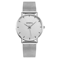 Classic Geneva silver mesh men's quartz watch with minimalist white dial and metal strap - White Dial Silver Case Silver Strap