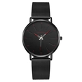 Fashionable black Geneva men's watch with red indices and a sleek metal mesh strap - Red Hand Black Case Black Strap