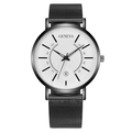 Sleek Geneva quartz watch with black mesh strap, white dial and date display window - White Dial Black Case Black Leather Strap