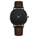 Geneva men's quartz watch with brown leather strap and black dial featuring red markers - Red Needle Brown Strap