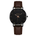 Montre à quartz Geneva pour homme avec bracelet en cuir marron et cadran noir au style minimaliste - Aiguille Or Rose Bracelet Marron