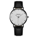 Montre à quartz Geneva minimaliste avec cadran argenté et bracelet en cuir noir - Cadran Blanc Bracelet Noir