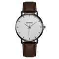 Montre à quartz pour homme avec bracelet en cuir marron, boîtier noir et cadran blanc - Cadran Blanc Bracelet Marron
