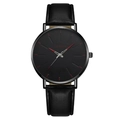 Classic all-black Geneva men's watch with litchi grain leather strap and red dial markers - Red Hands Black Strap