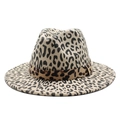 Classic leopard print wool fedora hat with a wide brim and matching decorative band - Beige