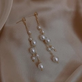Elegant gold tassel earrings with white pearls and zircons on silk background - Gold (Silver Earring Post)