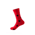 Red cotton crew socks with black heart pattern and ribbed cuffs shown on white background - One Size / 194 Red Black Heart