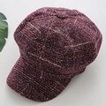 Detailed close-up of dark wine red plaid tweed texture on a stylish newsboy octagonal hat - M (56-58cm) / Large Plaid Wine Red