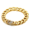 Pulsera cubana dorada para hombre con cierre brillante incrustado de pedrería - Pulsera de Oro
