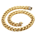 Gold Cuban link chain bracelet with diamond-encrusted clasp and polished metal finish - Gold Necklace