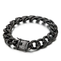 Pulsera cubana negra de acero inoxidable con hebilla cuadrada incrustada de brillantes diamantes - Pulsera Negra