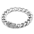 Pulsera de cadena cubana plateada con hebilla rectangular de circonitas blancas - Pulsera de Plata