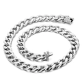 Silver Cuban link bracelet in rock punk style with sparkling pavé diamond clasp - Silver Necklace