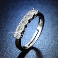 Close-up of S925 sterling silver ring featuring round cut cubic zirconia stones - Y084【Five-Star Band】