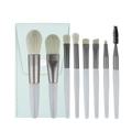 8-piece mini makeup brush set in white and silver with light blue storage pouch - 8 Pcs Set with Light Blue Storage Bag / Gray
