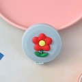 Mini cinta métrica azul redonda con flor roja y regla flexible retráctil automática - Flor