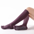 Purple over-the-knee yoga five-finger socks with non-slip silicone grip dots - One Size / (Full Toe) Wine Red
