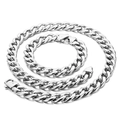 Punk rock style silver Cuban link chain necklace and bracelet set in polished titanium steel - Steel Color Jewelry Set (KS136010-Z)