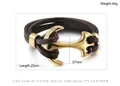 Detailweergave van de anker lederen armband met afmetingen van 22 cm lang en 37 mm hoog - Bruine Gouden Anker Stijl (KB64726-BD)