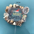 Detail of 10cm Merry Christmas acrylic cake topper with reindeer antlers and hat decor - Clear Base Style C1