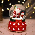 Boule à neige musicale de Noël créative avec Père Noël sur socle en résine rouge - 2051 Cadeaux sur le dos / Moyen 80# LED Lumière+Musique
