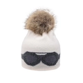 Detailed knit texture of beige aviator goggle hat with large faux fur pompom decoration - Adult Style (Star Goggle Style) / Beige - Imitation Raccoon Fur Ball