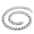 Collana a catena cubana lucida in acciaio inossidabile argento con chiusura a moschettone - 18cm / Argento 1:1 Maglia Cubana (13mm)