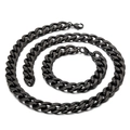 Polished black stainless steel Cuban link necklace and bracelet set with lobster clasp - Black Necklace Bracelet Set (KS136038-Z)