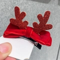 Red velvet Christmas reindeer antler hair clip with sequins on a white display card - 5 Red Antler with Velvet Bow