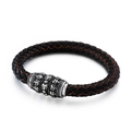 Pulsera de calavera de acero inoxidable con cuero trenzado negro y naranja retro - 22cm / Marrón (KB85129-BD)