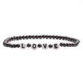 Pulsera moderna con cuentas de cobre negro de 4mm y letras LOVE blancas sobre fondo - Color gunmetal