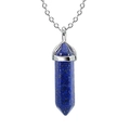 Hexagonal lapis lazuli crystal pendant necklace with polished silver chain - Lapis Lazuli + Chain