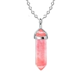 Roze kwarts zeshoekige kristallen hanger ketting met slanke zilveren metalen ketting - Watermeloen Rood Met Ketting
