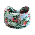 Elastisches Baumwoll-Stirnband in Hellblau mit tropischem Blumen- und Blattmuster - Hellblau Rot Grün Tropisches Blumenmuster(#34)