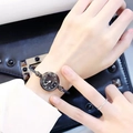 Minimalist women's quartz bangle watch featuring a black dial and woven rope strap - Arabic Numerals Black Band Black Dial