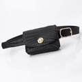 Schicke schwarze gewebte Gürteltasche mit goldenem Drehverschluss und Flechtgürtel - 2,4 cm Breite 105 cm Länge / Gewebtes Schwarz