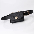 Women's black ostrich pattern waist bag belt with gold buckle and chain details - 2.4cm Width 105cm Length / Ostrich Pattern Black