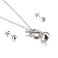 Silver ball jewelry set featuring OT buckle necklace and matching spherical stud earrings - Steel