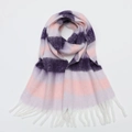 Écharpe en tricot épais à rayures violettes et roses avec d'élégants glands blancs - 240x38cm / Rayures Violet Rose Blanc