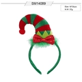 Close-up of Christmas elf headband showing 16x25cm dimensions and striped fabric detail - Red Green Striped Hat Sequin Bowknot Headband