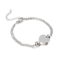 Silver double-layer stainless steel heart bracelet with beads and adjustable lobster clasp - Silver Bracelet (KB138431-Z) / Silver
